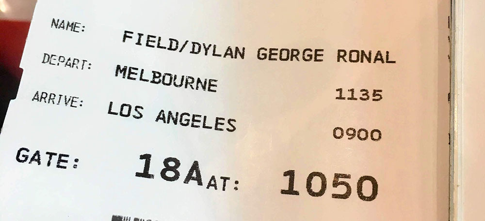 Dylan George Field's Airline ticket of Melbourne to Los Angeles